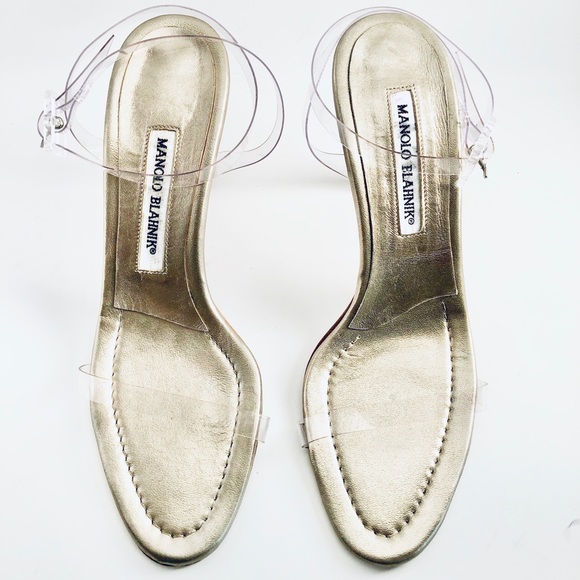 Manolo Blahnik Pewter Sandals with Clear Straps - Picture 2 of 16
